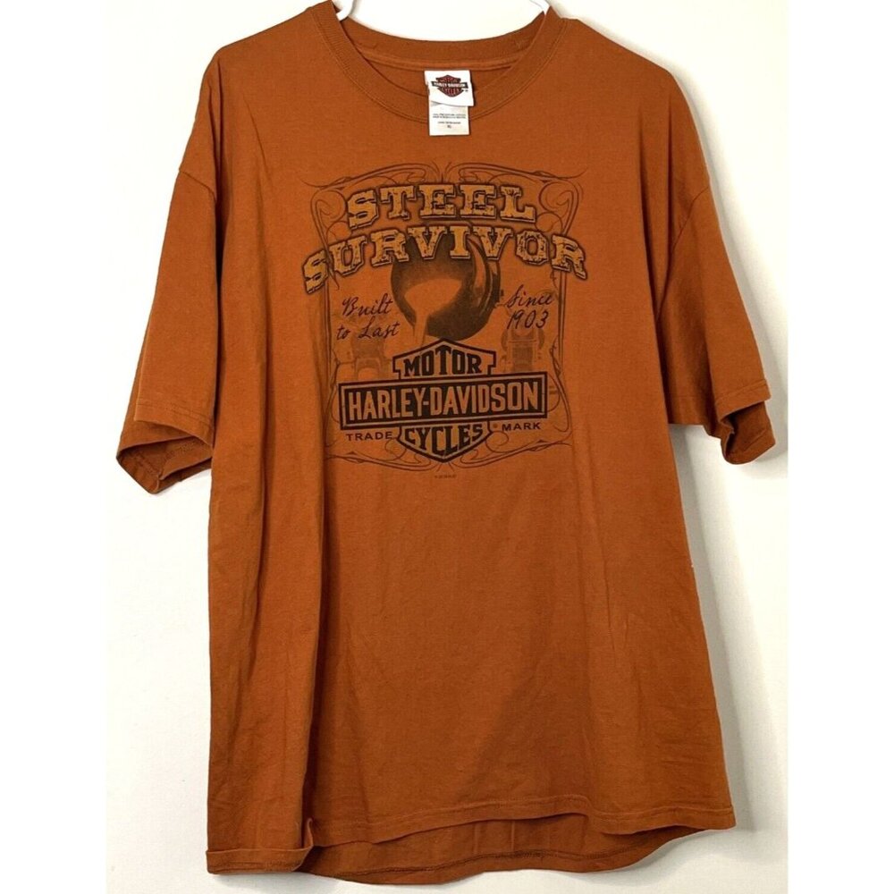 Harley Davidson Longhorn Steel Survivor 2010 Orange T-shirt Mens XL